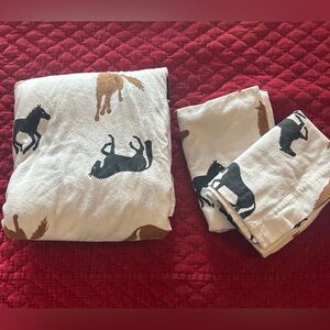 Flannel full size western horse flat sheet & 2 pillow cases